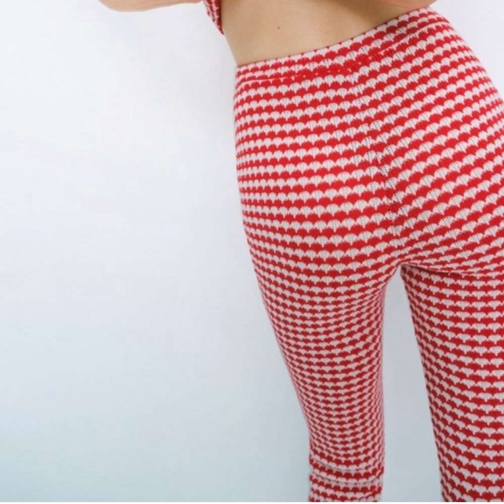 Zara red white knit high waisted flare stretchy pull on pants 70’s hippie retro - Picture 2 of 12